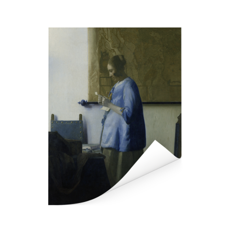 Brieflezende vrouw in het blauw - Schilderij van Johannes Vermeer Poster