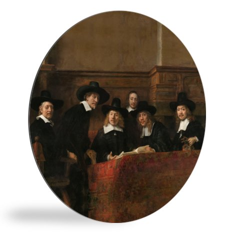 De staalmeesters - Schilderij van Rembrandt van Rijn wandcirkel 