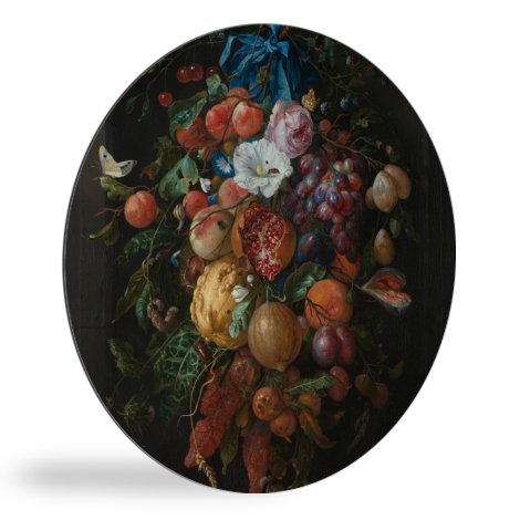 Festoen van vruchten en bloemen - Schilderij van Jan Davidsz de Heem wandcirkel 