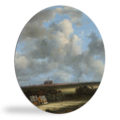 Gezicht op Haarlem met bleekvelden - Schilderij van Jacob van Ruisdael wandcirkel 