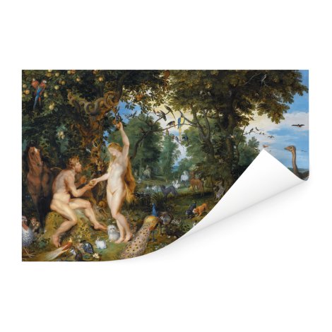 Het aardse paradijs met de zondeval van Adam en Eva - Schilderij van Peter Paul Rubens Poster