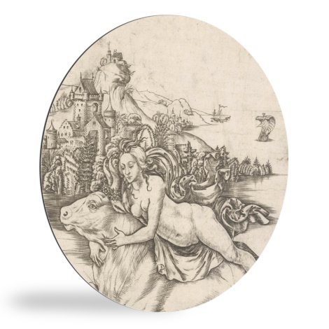 Ontvoering van Europa op rug van Jupiter in gedaante van stier - Schilderij van Meester IB met de vogel wandcirkel 