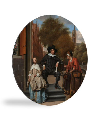 De burgemeester van Delft en zijn dochter - Schilderij van Jan Steen wandcirkel 