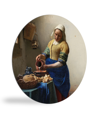 Het melkmeisje - Schilderij van Johannes Vermeer wandcirkel 