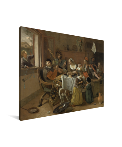 Het vrolijke huisgezin - Schilderij van Jan Steen Canvas 