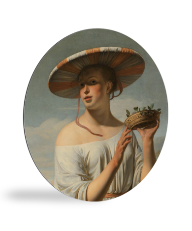 Meisje met een brede hoed - Schilderij van Caesar Boëtius van Everdingen wandcirkel 