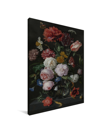 Stilleven met bloemen in een glazen vaas - Schilderij van Jan Davidsz de Heem Canvas