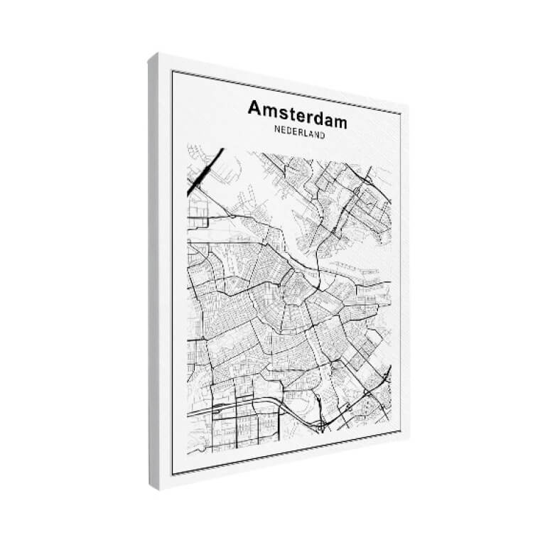 Stadskaart Amsterdam zwart wit Canvas