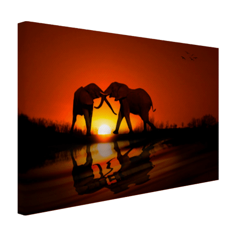 Olifanten koppel bij zonsondergang Canvas