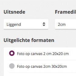 Extra opties foto op canvas