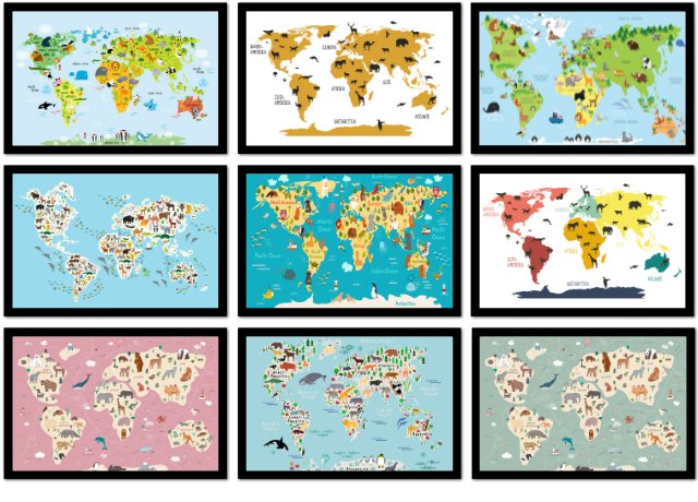 Poster met lijst wereldkaarten