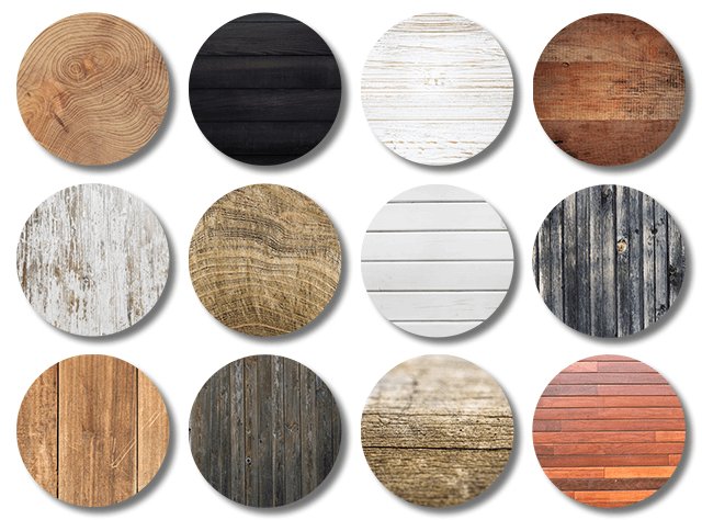 Ronde onderzetters met planken structuur