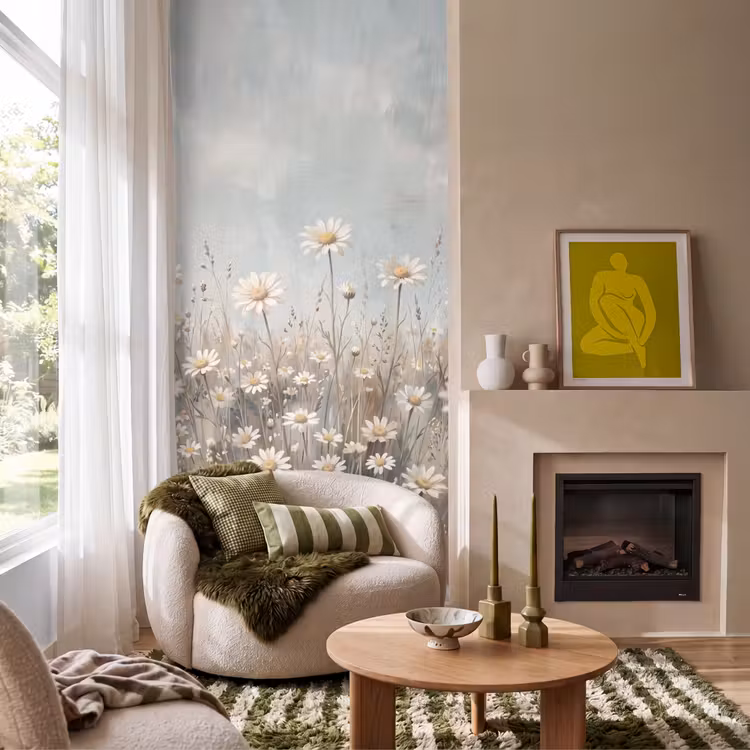 Behang - Madelief - Illustratie - Wit — 1