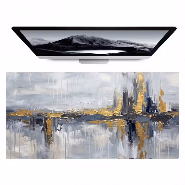 Bureau onderlegger - Abstract - Structuur - Goud - Grijs - Modern — 1
