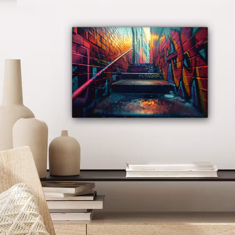 Canvas schilderij - Architectuur - Neon - Trap - Graffiti — 4