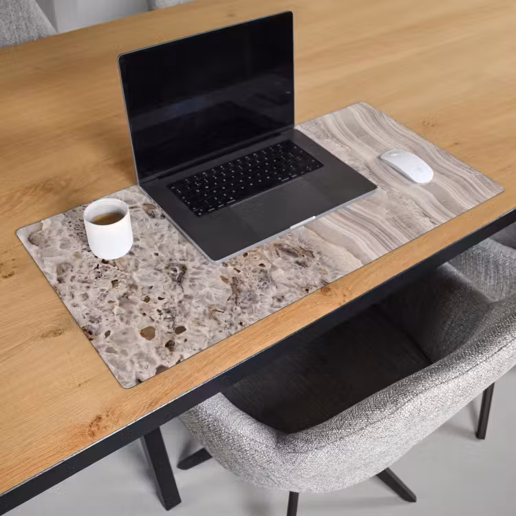 Bureau onderlegger - Steen - Textuur - Abstract - Beige - Wit — 3
