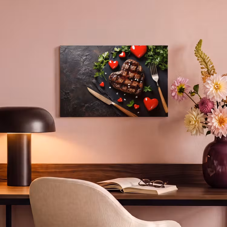 Canvas schilderij - Steak - Hart - Bestek — 3