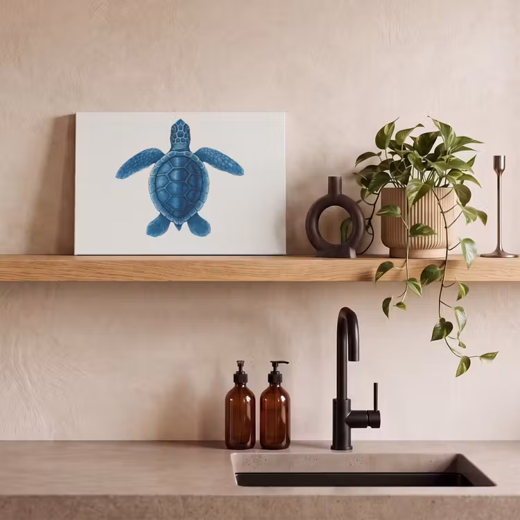 Canvas schilderij - Schildpad - Blauw - Schild — 2