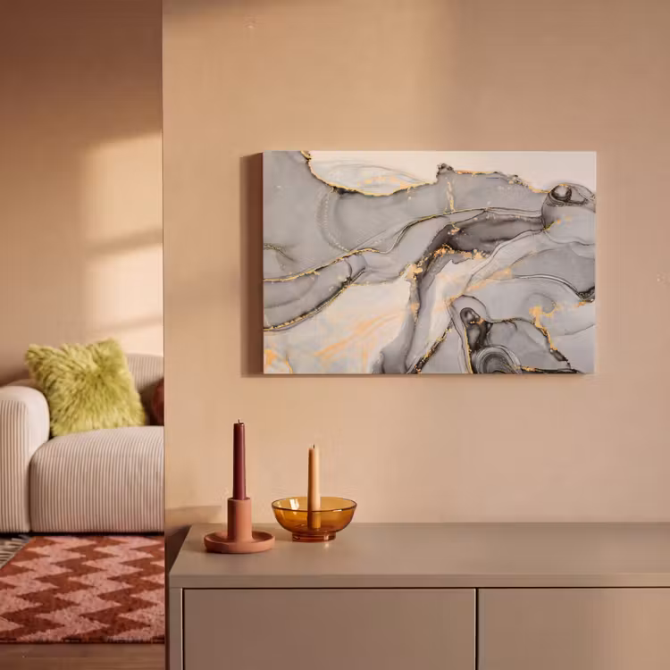 Canvas schilderij - Marmer - Goud - Grijs — 1