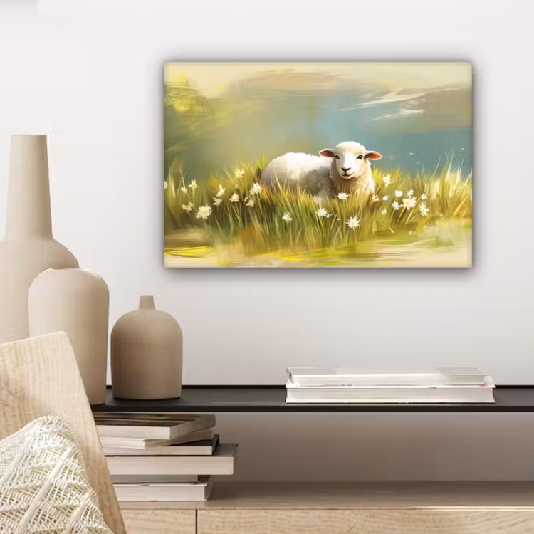 Canvas schilderij - Schaap - Weide - Groen — 4