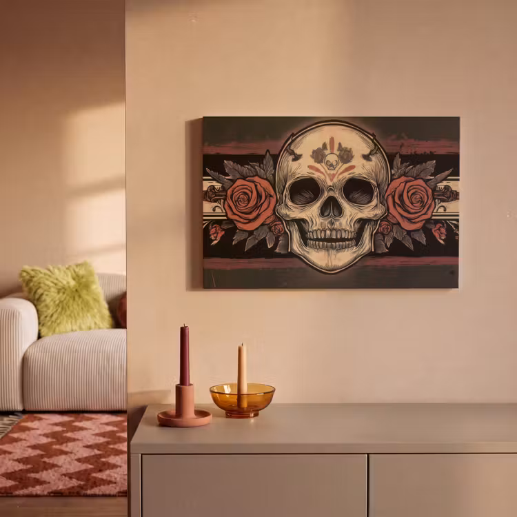 Canvas schilderij - Schedel - Rozen - Gotisch — 1
