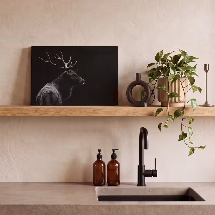 Canvas schilderij - Hert - Zwart - Wit - Gewei — 2