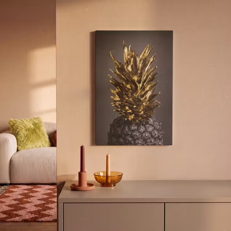 Canvas schilderij - Fruit - Ananas - Goud — 1