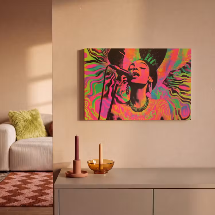 Canvas schilderij - Neon - Vrouw - Microfoon — 1