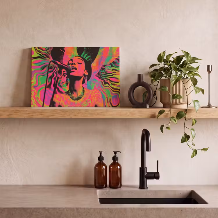 Canvas schilderij - Neon - Vrouw - Microfoon — 2