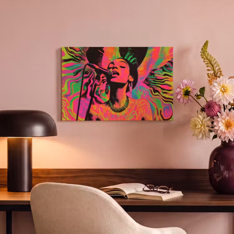 Canvas schilderij - Neon - Vrouw - Microfoon — 3