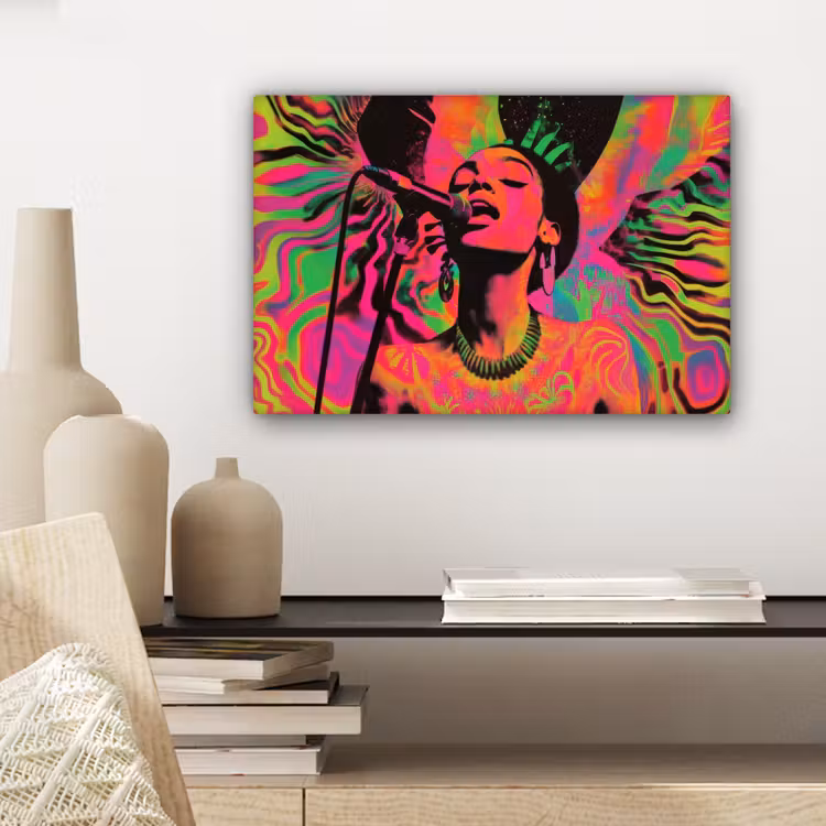 Canvas schilderij - Neon - Vrouw - Microfoon — 4
