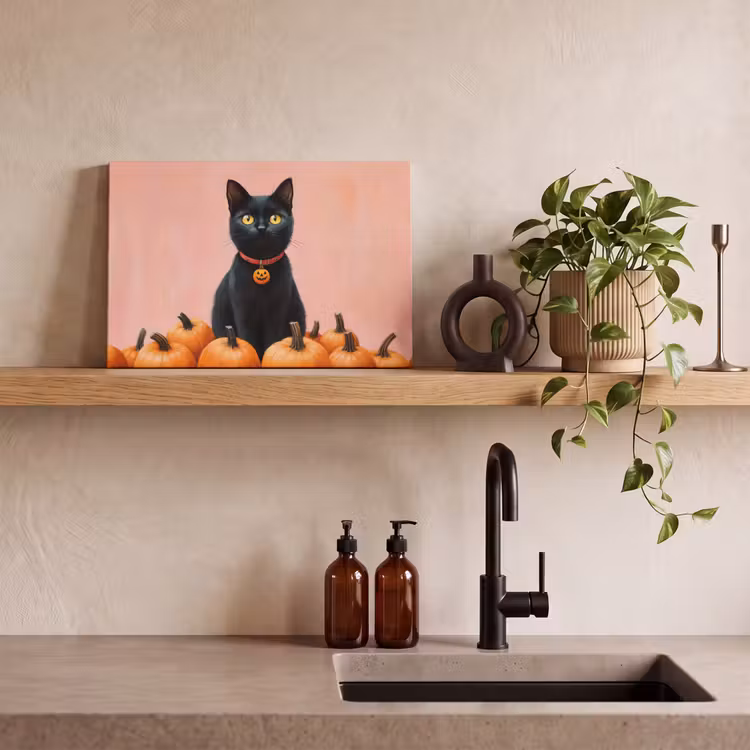 Canvas schilderij - Kat - Pompoen - Roze — 2