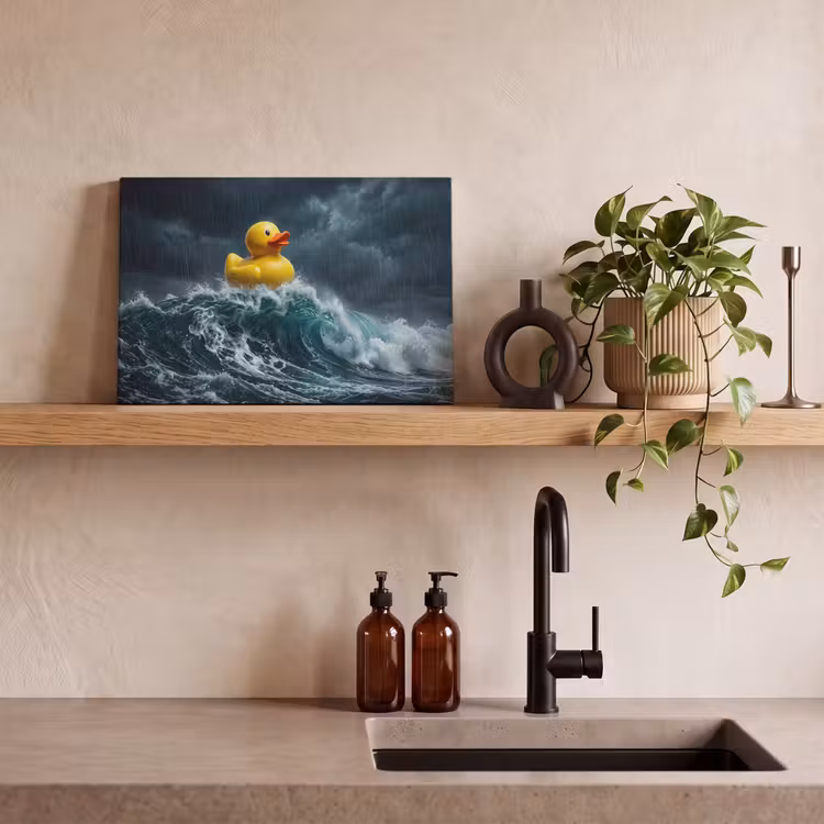 Canvas schilderij - Storm - Badeend - Golven — 2