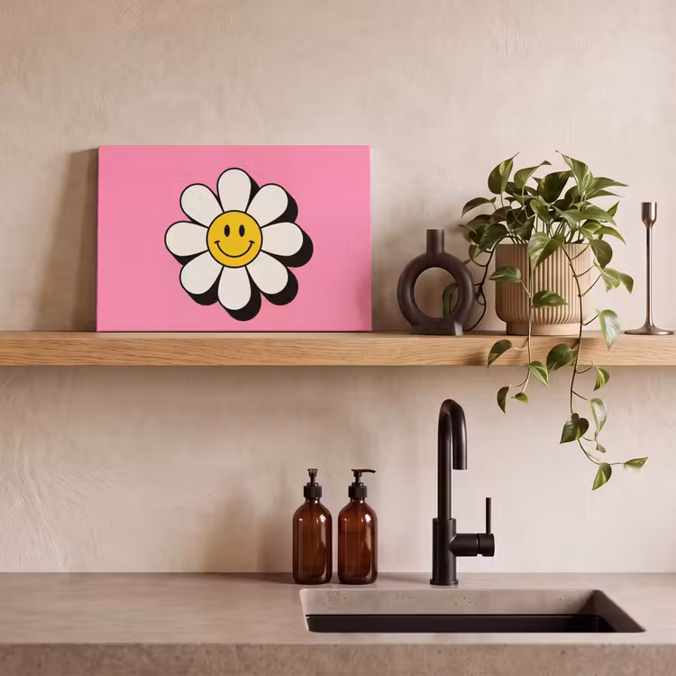 Canvas schilderij - Smiley - Bloem - Roze — 2