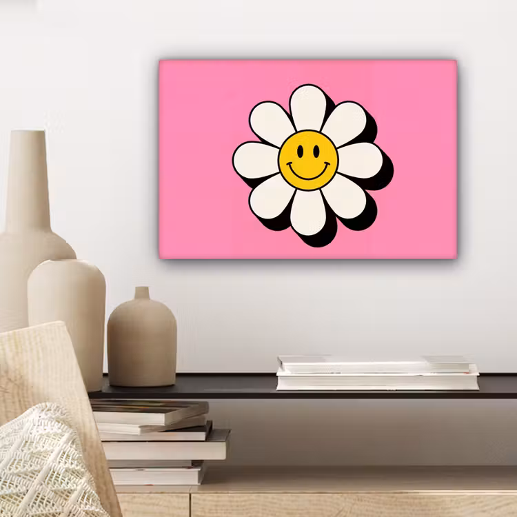 Canvas schilderij - Smiley - Bloem - Roze — 4