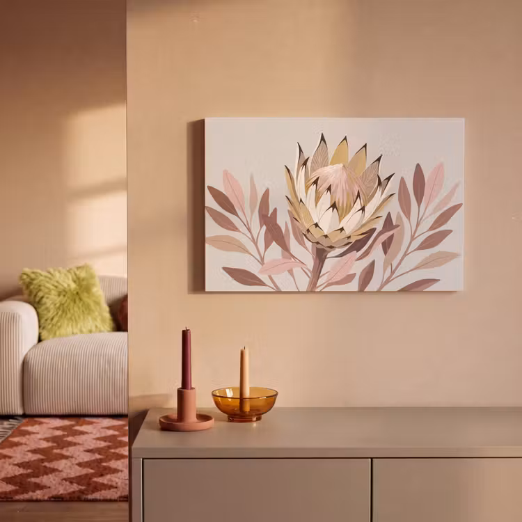 Canvas schilderij - Protea - Bloem - Botanisch - Beige — 1