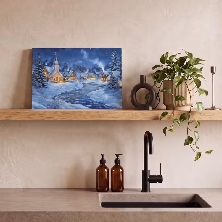 Canvas schilderij - Winteravond - Kerstdorp - Donker — 2