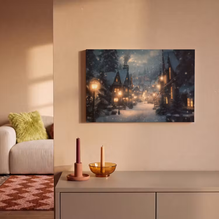 Canvas schilderij - Winterdorp - Sneeuw - Donker — 1