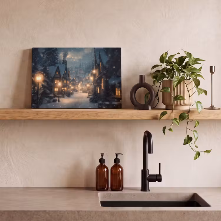 Canvas schilderij - Winterdorp - Sneeuw - Donker — 2