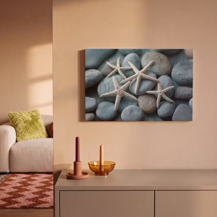 Canvas schilderij - Zeesterren - Stenen - Wit — 1