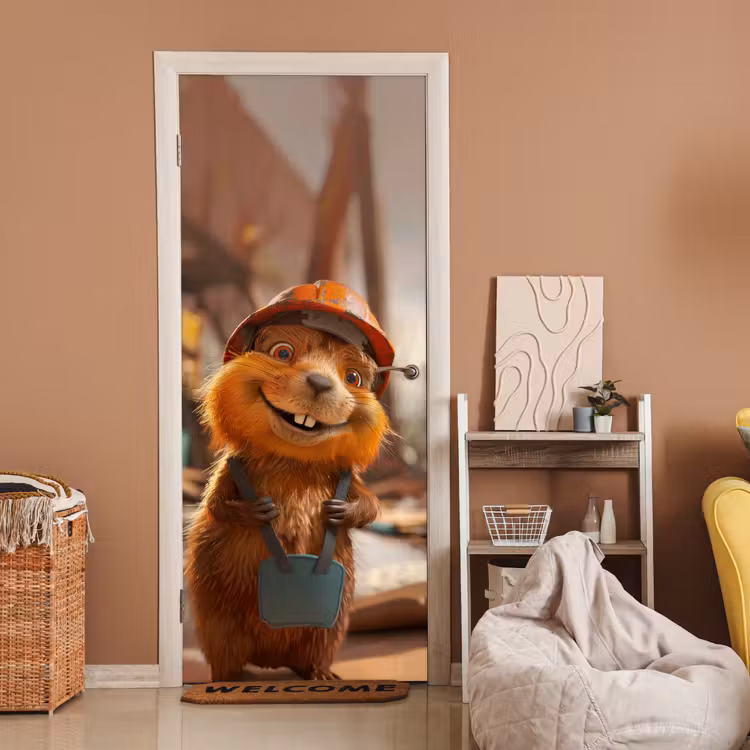 Deursticker - Bever - Bouw - Bouwhelm - Dier — 2