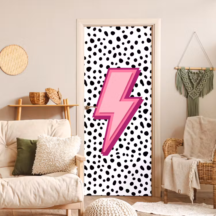 Deursticker - Bliksem - Roze - Stippen — 4