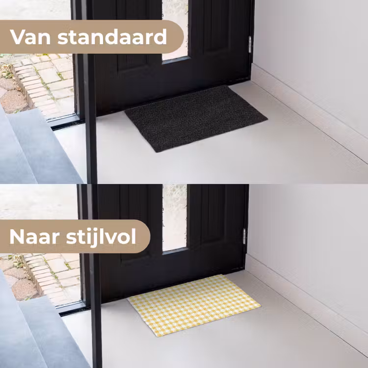 Deurmat - Ruit - Gingham - Klassiek - Geel en Wit — 3