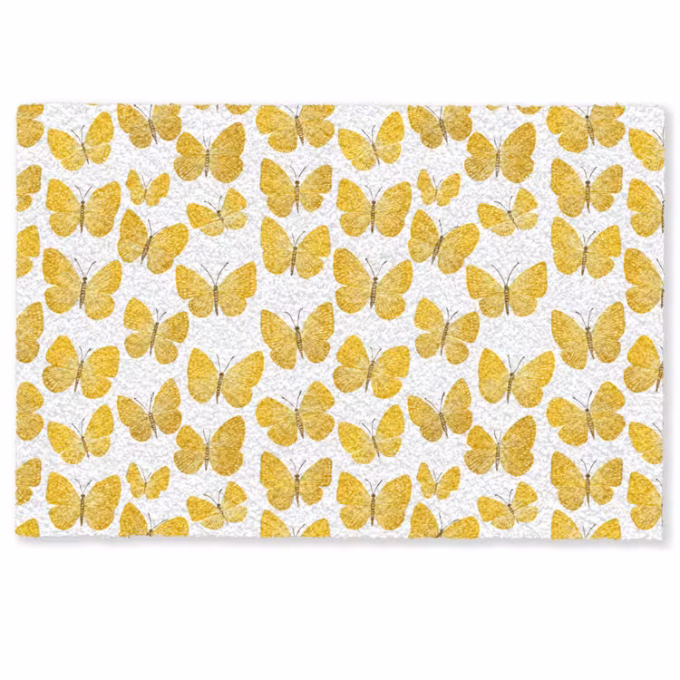 Deurmat - Vlinders - Botanisch - Illustratie - Geel - Wit — 1