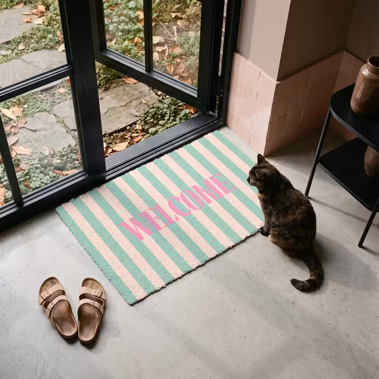Deurmat - Roze - Groen - Strepen - Welcome — 2