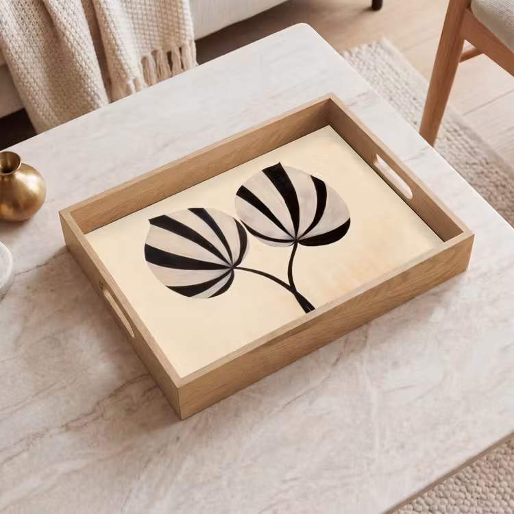 Dienblad - Bladeren - Gestreept - Stengel - Beige — 2