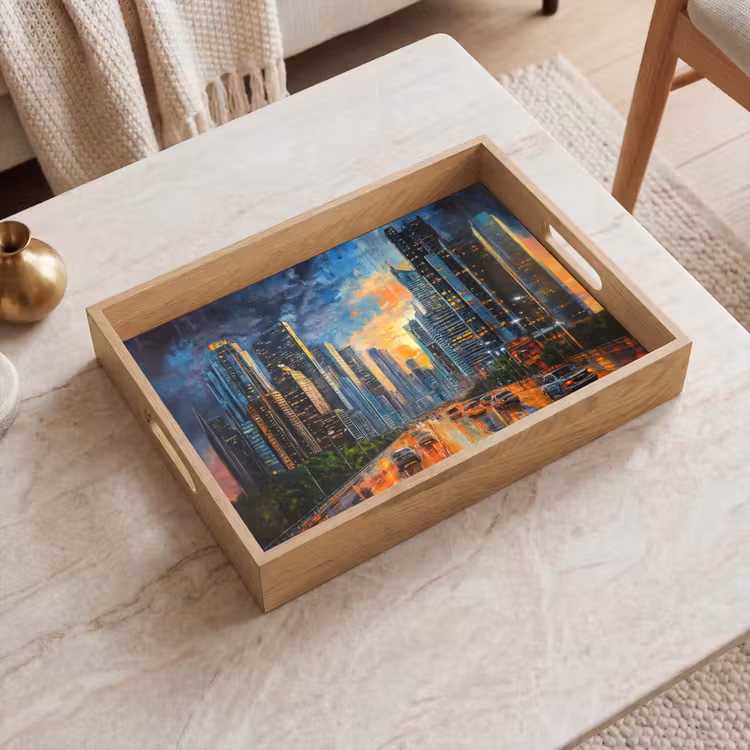 Dienblad - Auto - Skyline - Zon - Blauw — 2