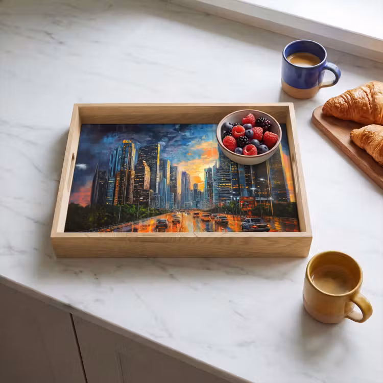 Dienblad - Auto - Skyline - Zon - Blauw — 3