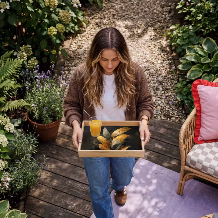 Dienblad - Gouden Bladcompositie – Botanische Luxe — 6