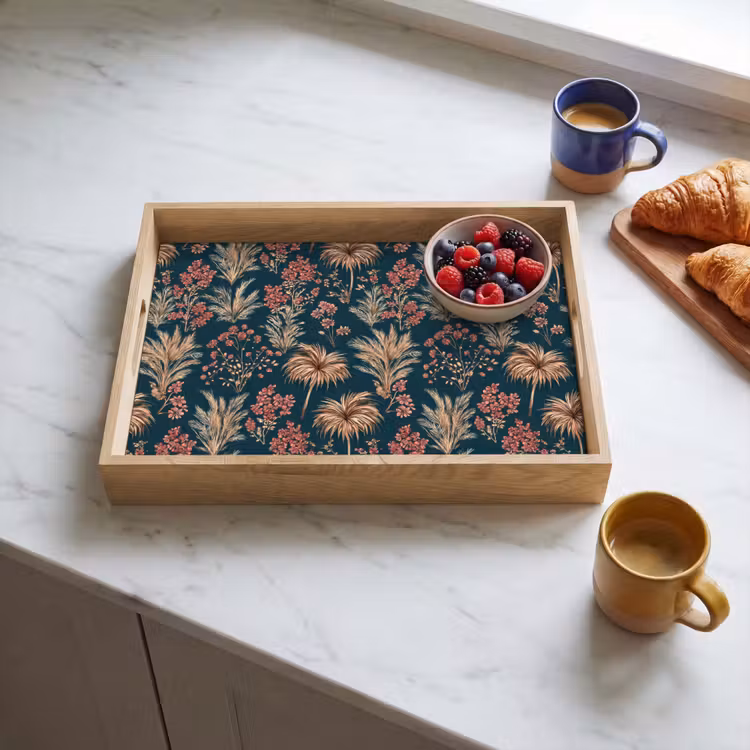 Dienblad - Botanisch - Patroon - Blauw — 3